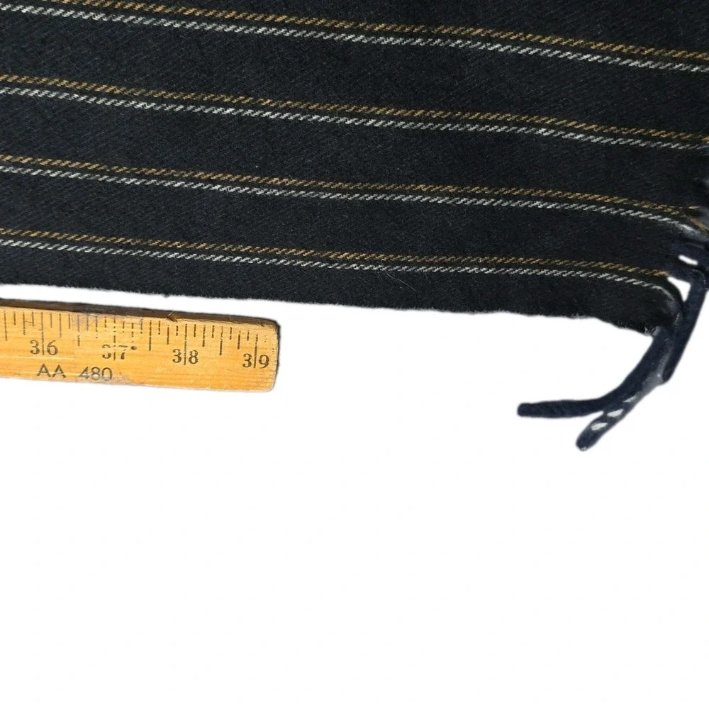 Christian Dior Acrylic Striped Scarf Dark Gray Blue Yellow Fringe RN64886